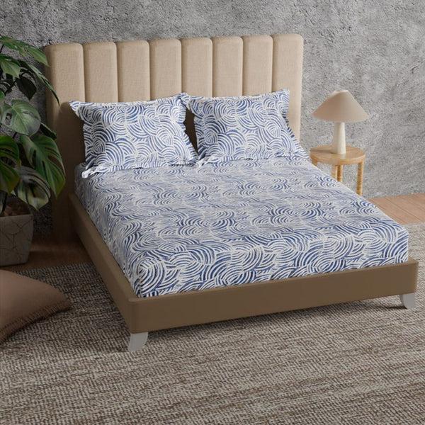 himêya Himeya 100% Cotton 180 TC Bedsheet with 2 Pillow Covers - Tidal Moonlit Sky