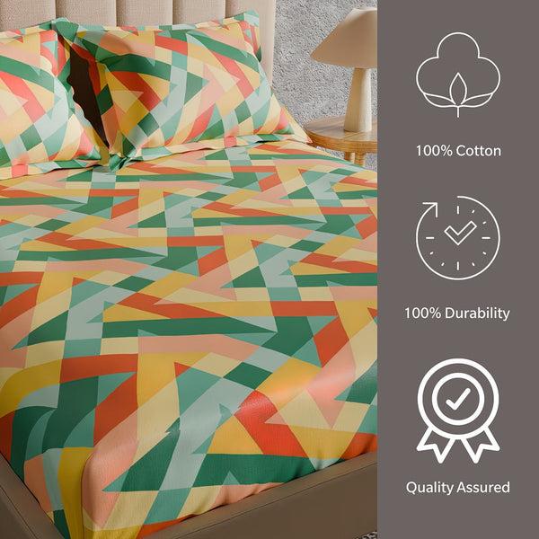 Himêya Himeya 100% Cotton 180 TC Bedsheet With 2 Pillow Covers - Delta Multi Hue