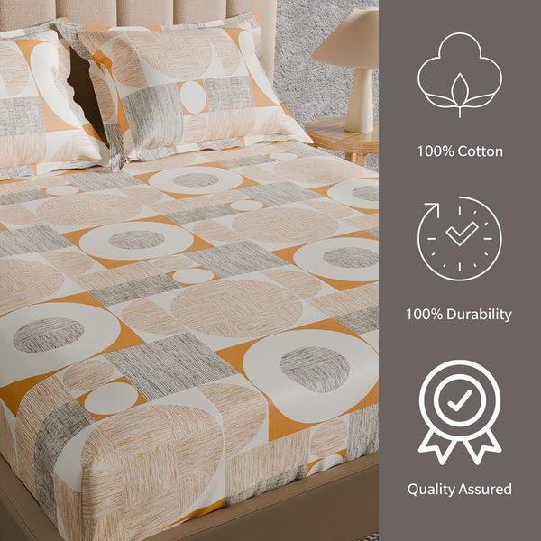 Himêya Himeya 100% Cotton 180 TC Bedsheet With 2 Pillow Covers - Halo Mustard Yellow