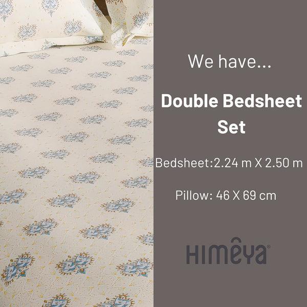 Himêya Himeya 100% Cotton 180 TC Bedsheet With 2 Pillow Covers - Ritu Powder Blue