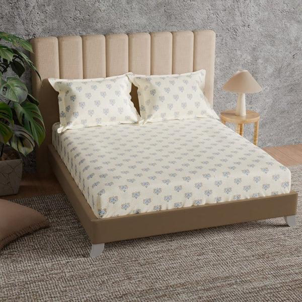 himêya Himeya 100% Cotton 180 TC Bedsheet with 2 Pillow Covers - Ritu Powder Blue