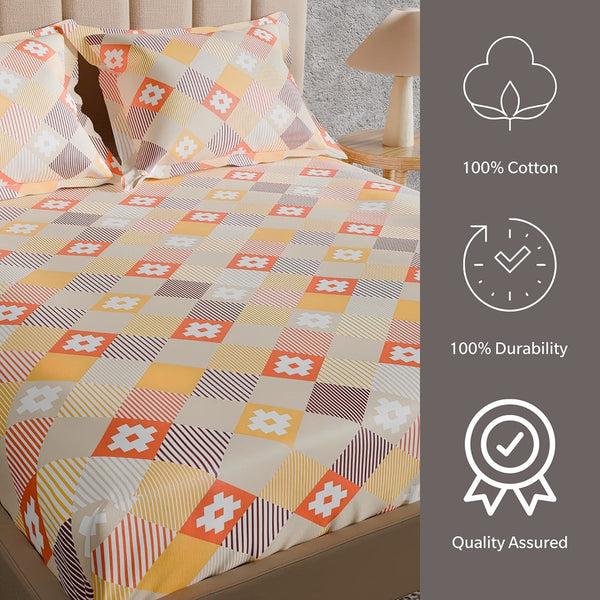 Himêya Himeya 100% Cotton 180 TC Bedsheet With 2 Pillow Covers - Stellate Mango Yellow