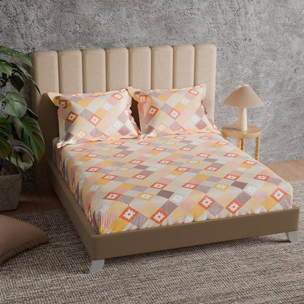 himêya Himeya 100% Cotton 180 TC Bedsheet with 2 Pillow Covers - Stellate Mango Yellow