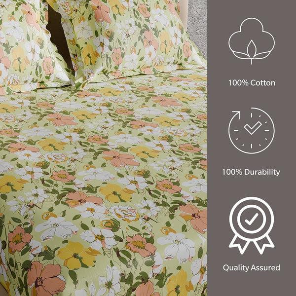 Himêya Himeya 100% Cotton 180 TC Bedsheet With 2 Pillow Covers - Terrace Farm Violet Blue