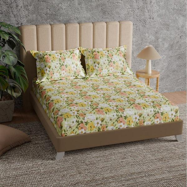 himêya Himeya 100% Cotton 180 TC Bedsheet with 2 Pillow Covers - Terrace Farm Violet Blue