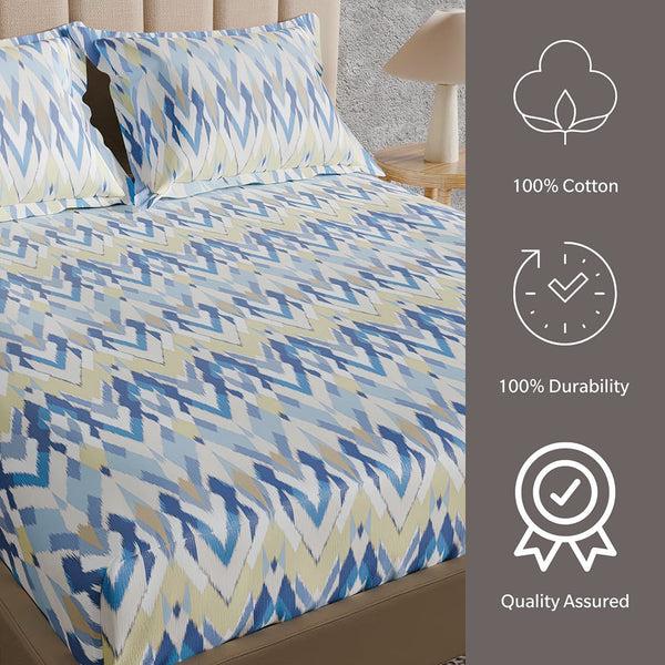 Himêya Himeya 100% Cotton 180 TC Bedsheet With 2 Pillow Covers - Anmol Winter Blue