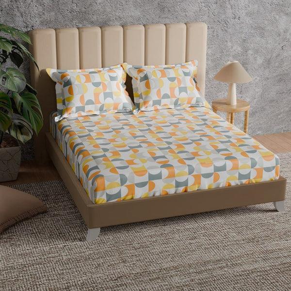 Himêya Himeya 100% Cotton 180 TC Bedsheet With 2 Pillow Covers - Carnival Marmalade Orange