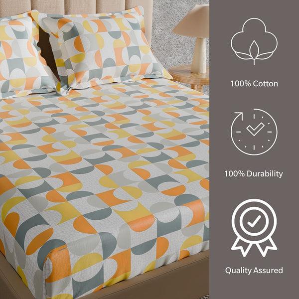 Himêya Himeya 100% Cotton 180 TC Bedsheet With 2 Pillow Covers - Carnival Marmalade Orange
