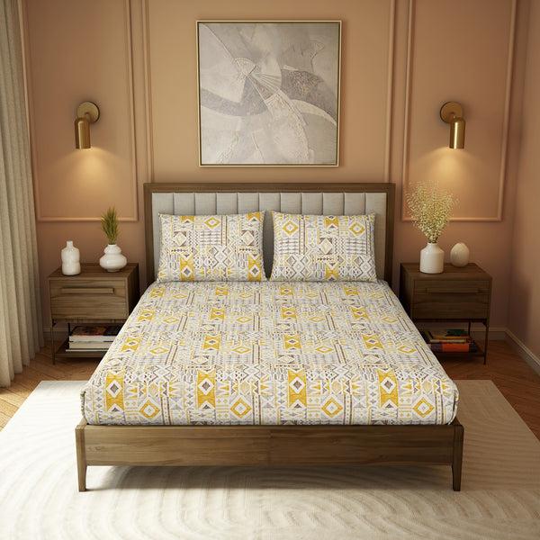 Himêya Himeya 100% Cotton 180 TC Printed Bedsheet Set | Bright Gold King | Heritage Collection