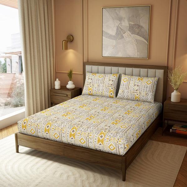 Himêya Himeya 100% Cotton 180 TC Printed Bedsheet Set | Bright Gold King | Heritage Collection