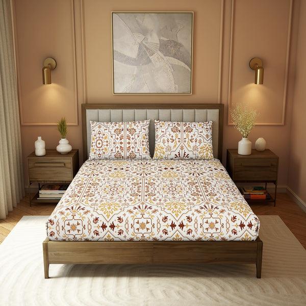 Himêya Himeya 100% Cotton 180 TC Printed Bedsheet Set | Café Brown King | Heritage Collection