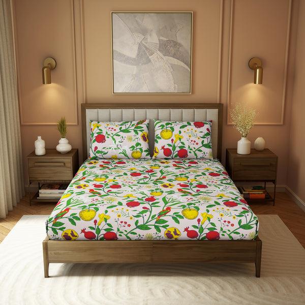 Himêya Himeya 100% Cotton 180 TC Printed Bedsheet Set | Carmine Red King | Botanical Wonder Collection