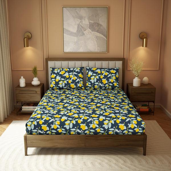 Himêya Himeya 100% Cotton 180 TC Printed Bedsheet Set | Deep Teal King | Botanical Wonder Collection