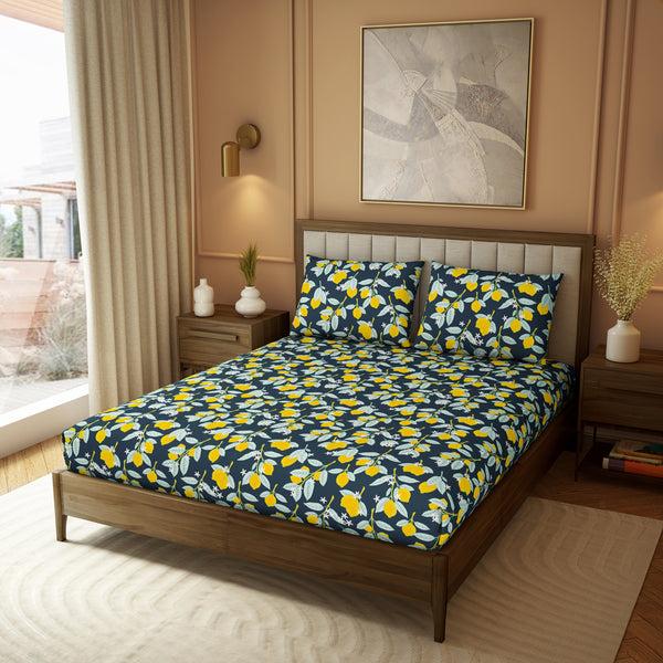 Himêya Himeya 100% Cotton 180 TC Printed Bedsheet Set | Deep Teal King | Botanical Wonder Collection