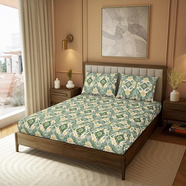 Himêya Himeya 100% Cotton 180 TC Printed Bedsheet Set | Deep Olive King | Heritage Collection