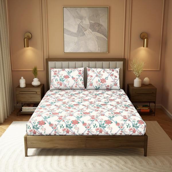 Himêya Himeya 100% Cotton 180 TC Printed Bedsheet Set | Hibiscus Pink King | Botanical Wonder Collection