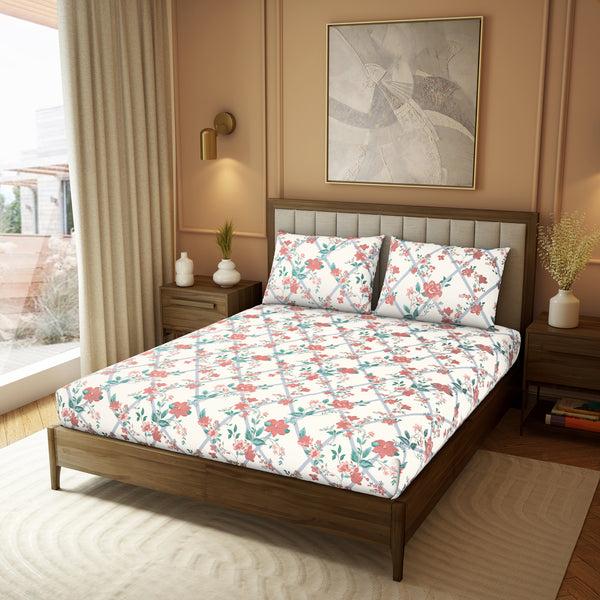Himêya Himeya 100% Cotton 180 TC Printed Bedsheet Set | Hibiscus Pink King | Botanical Wonder Collection