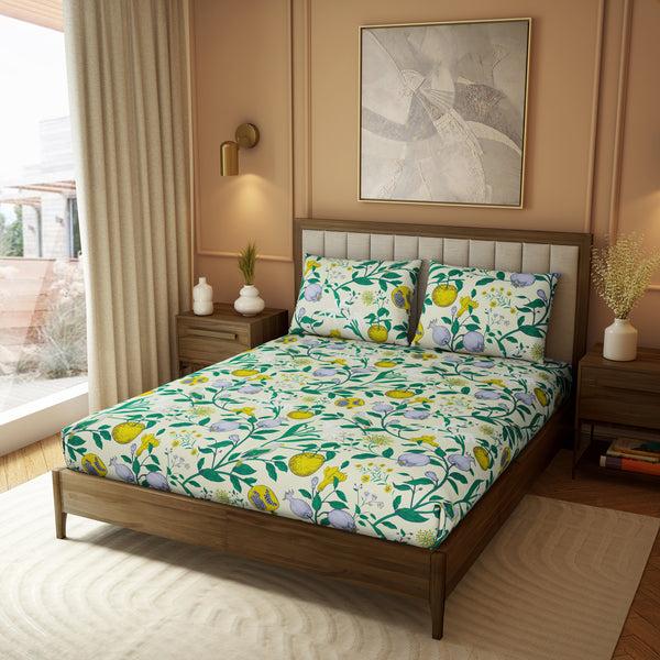 Himêya Himeya 100% Cotton 180 TC Printed Bedsheet Set | Lemon Teal King | Botanical Wonder Collection