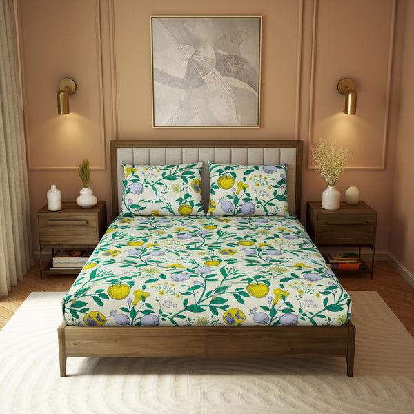 himêya Himeya 100% Cotton 180 TC Printed Bedsheet Set | Lemon Teal King | Botanical Wonder Collection