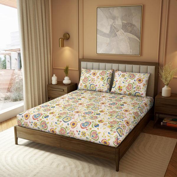 Himêya Himeya 100% Cotton 180 TC Printed Bedsheet Set | Ochre Yellow King | Heritage Collection