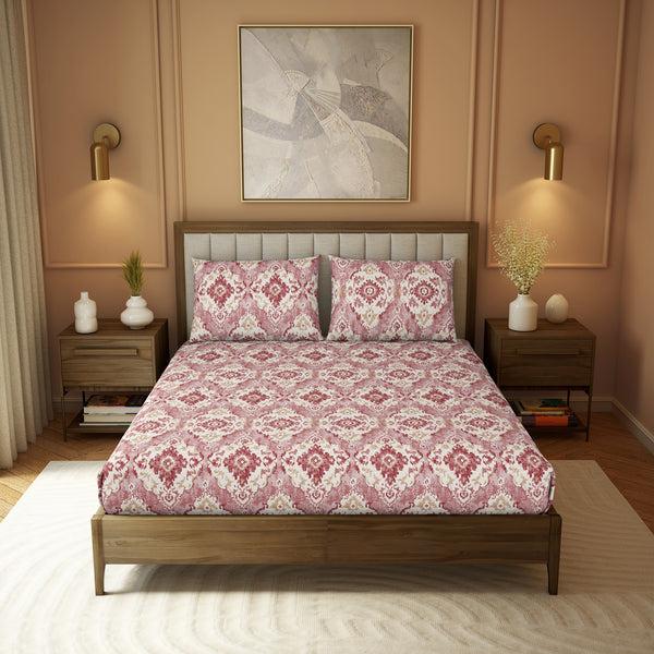 Himêya Himeya 100% Cotton 180 TC Printed Bedsheet Set | Rosewood Red King | Heritage Collection