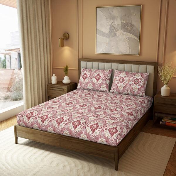Himêya Himeya 100% Cotton 180 TC Printed Bedsheet Set | Rosewood Red King | Heritage Collection