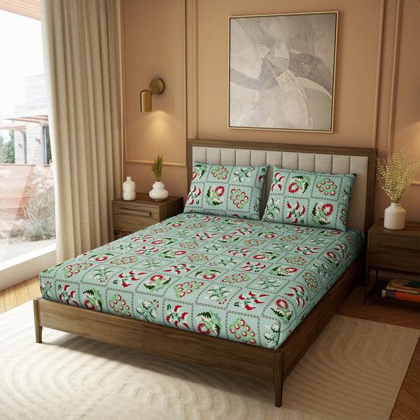 Himêya Himeya 100% Cotton 180 TC Printed Bedsheet Set | Smoke Green King | Heritage Collection