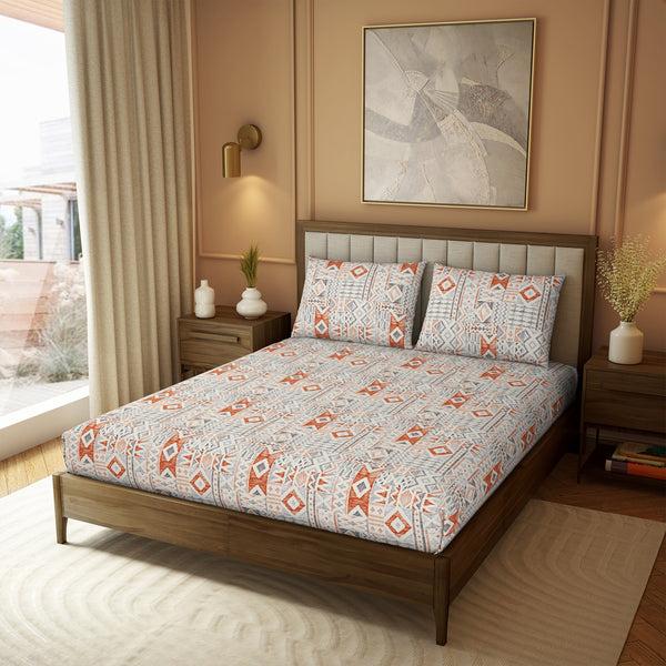 Himêya Himeya 100% Cotton 180 TC Printed Bedsheet Set | Tangerine King | Heritage Collection