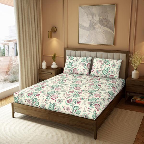 Himêya Himeya 100% Cotton 180 TC Printed Bedsheet Set | Teal Zest King | Heritage Collection