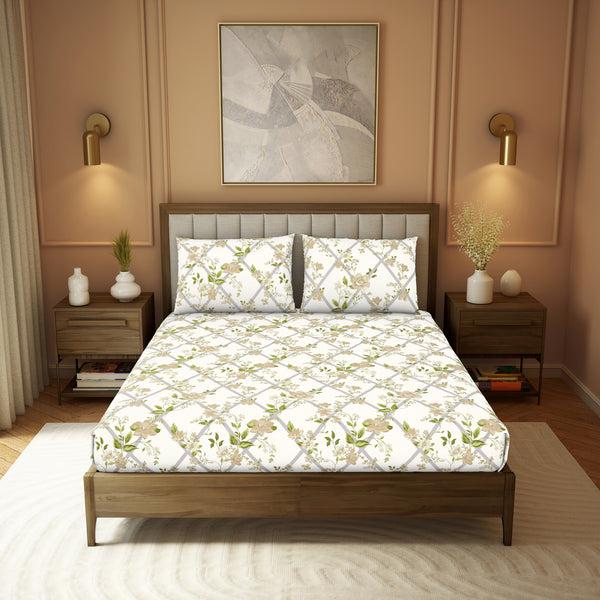 himêya Himeya 100% Cotton 180 TC Printed Bedsheet Set | Tuscan Beige King | Botanical Wonder Collection