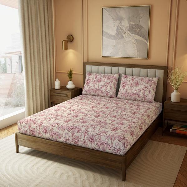 Himêya Himeya 100% Cotton Botanical Wonder 180 TC Percale Print King Size Flat Sheet Set - Crimson Red