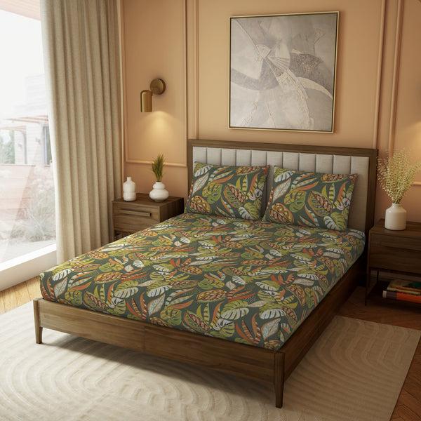 Himêya Himeya 100% Cotton Botanical Wonder 180 TC Percale Print King Size Flat Sheet Set - Green Valley