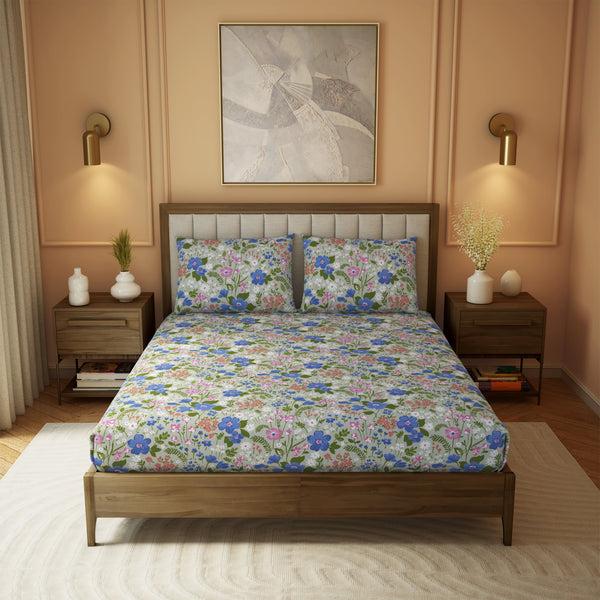 Himêya Himeya 100% Cotton Botanical Wonder 180 TC Percale Print King Size Flat Sheet Set - Sage Green