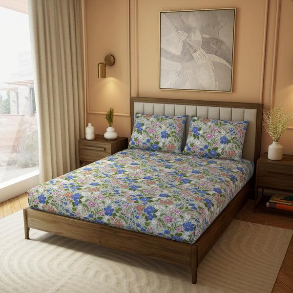 Himêya Himeya 100% Cotton Botanical Wonder 180 TC Percale Print King Size Flat Sheet Set - Sage Green