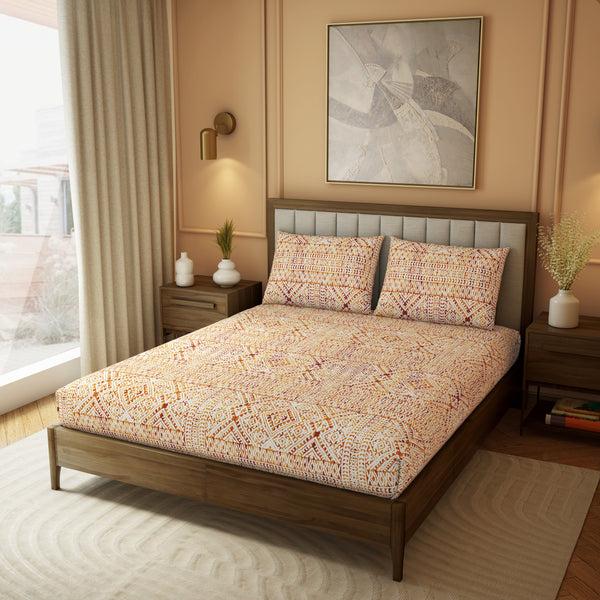 Himêya Himeya 100% Cotton Heritage 180 TC Percale Print King Size Flat Sheet Set - Copper Brown