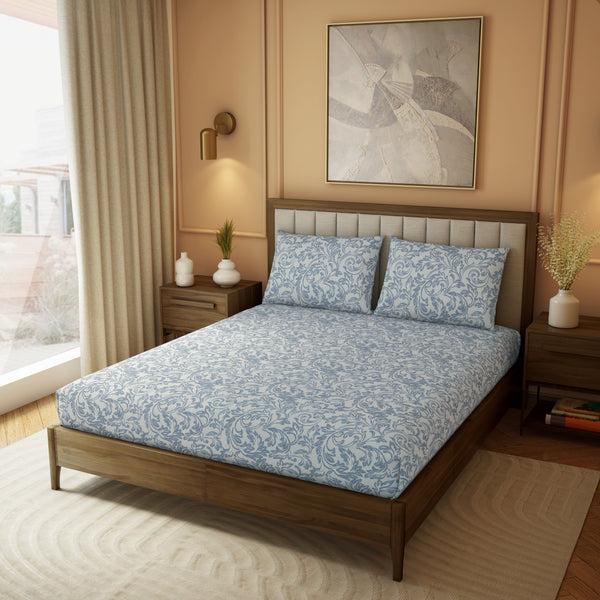 Himêya Himeya 100% Cotton Heritage 180 TC Percale Print King Size Flat Sheet Set - Dusky Blue