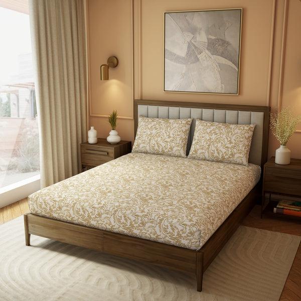 Himêya Himeya 100% Cotton Heritage 180 TC Percale Print King Size Flat Sheet Set - Sand Beige