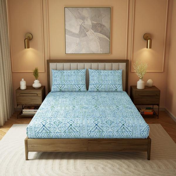 Himêya Himeya 100% Cotton Heritage 180 TC Percale Print King Size Flat Sheet Set - Ink Blue