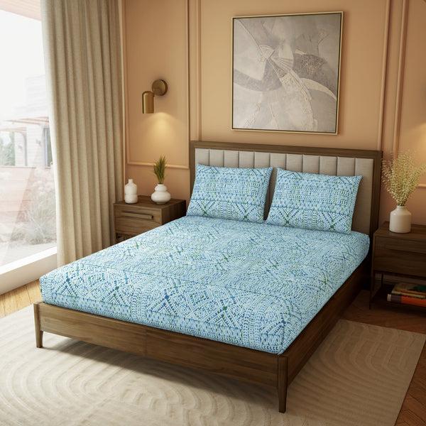 Himêya Himeya 100% Cotton Heritage 180 TC Percale Print King Size Flat Sheet Set - Ink Blue