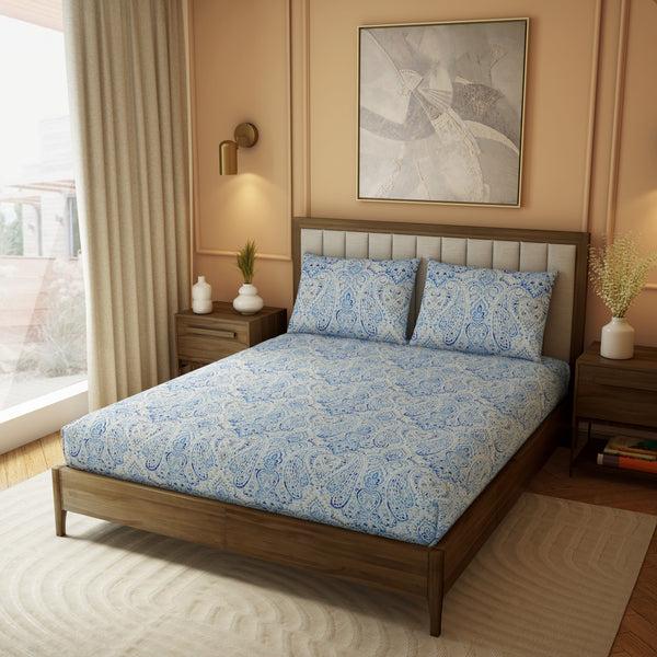 Himêya Himeya 100% Cotton Heritage 180 TC Percale Print King Size Flat Sheet Set - Royal Blue