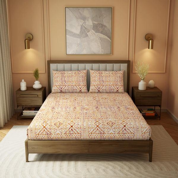 himêya Himeya 100% Cotton Heritage 180 TC Percale Print King Size Flat Sheet Set - Copper Brown