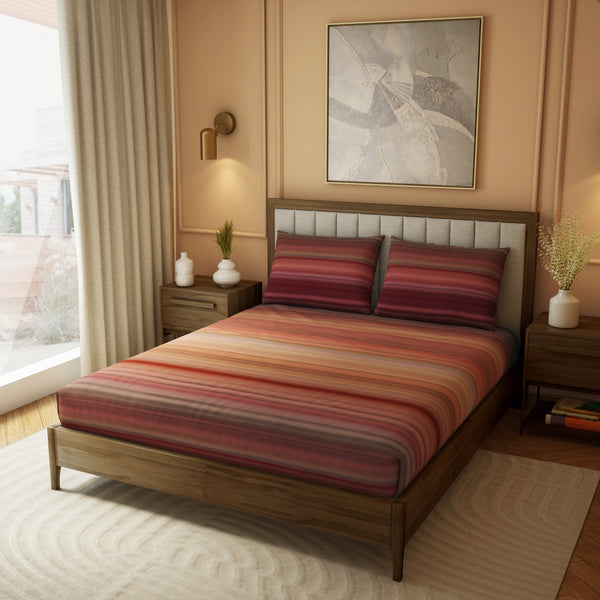 Himêya Himeya 100% Cotton Landscape 210 TC Sateen Print King Size Flat Sheet Set - Crimson