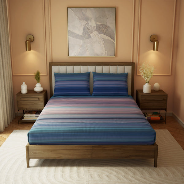 Himêya Himeya 100% Cotton Landscape 210 TC Sateen Print King Size Flat Sheet Set - Deep Water