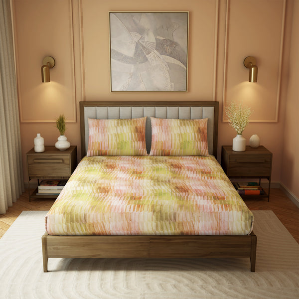 himêya Himeya 100% Cotton Landscape 210 TC Sateen Print King Size Flat Sheet Set - Pastel Peach