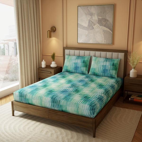 Himêya Himeya 100% Cotton Landscape 210 TC Sateen Print King Size Flat Sheet Set - Glass Blue