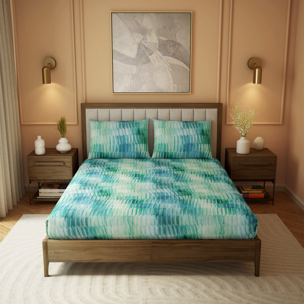 himêya Himeya 100% Cotton Landscape 210 TC Sateen Print King Size Flat Sheet Set - Glass Blue