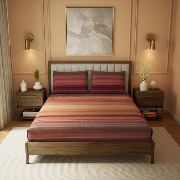 himêya Himeya 100% Cotton Landscape 210 TC Sateen Print King Size Flat Sheet Set - Crimson