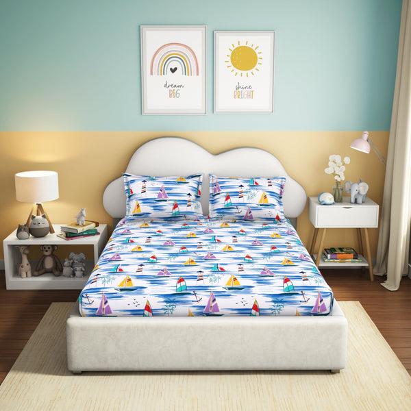 Himêya Himeya 100% Cotton Play 180 TC Percale Print Double Size Flat Sheet Set - Sail Away