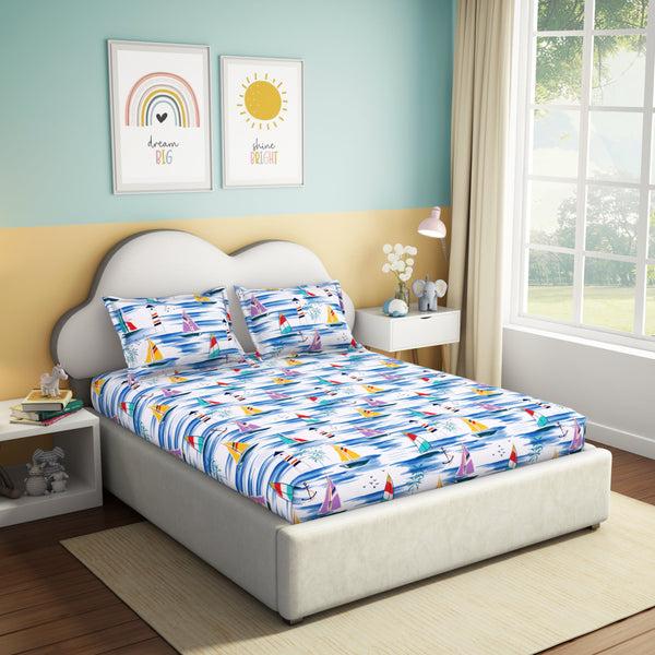 Himêya Himeya 100% Cotton Play 180 TC Percale Print Double Size Flat Sheet Set - Sail Away