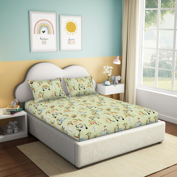 Himêya Himeya 100% Cotton Play 180 TC Percale Print Double Size Flat Sheet Set - Jungle Safari